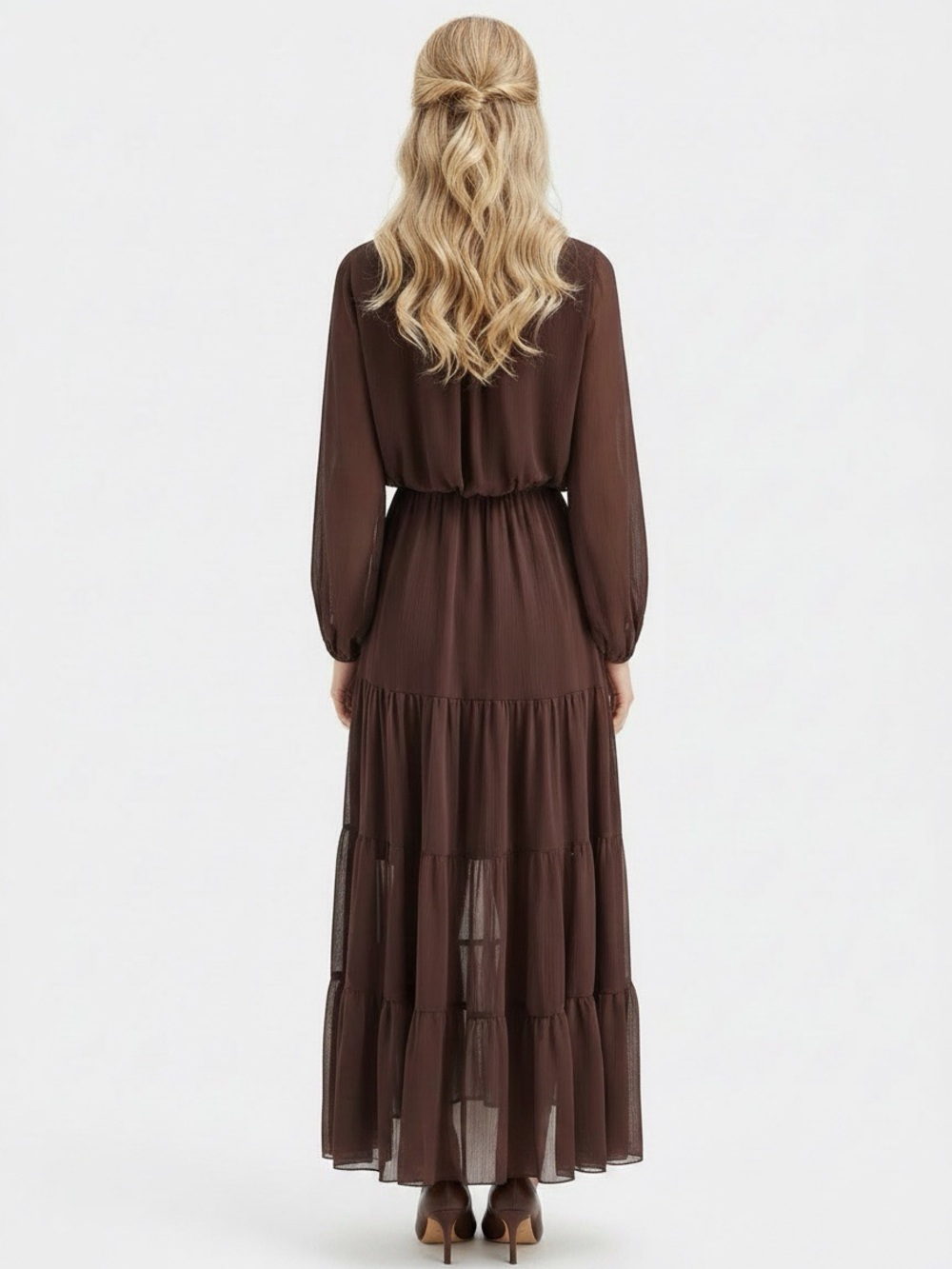 Commense Chiffon Bow Long Sleeve Maxi Dress - Picture 4 of 15